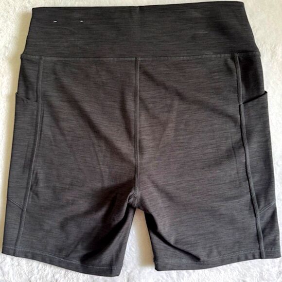 AE Womens Size L Gray Yoga Workout Shorts High Rise Wide Waistband Pockets READ - Picture 4 of 13